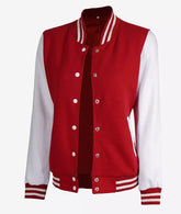 Women's Red Letterman Jacket with White Sleeves College Varsity Look
