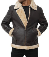 Heritage Fur Shearling Aviator Jacket Trimmed Dark Brown