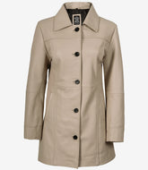 Women's Beige Lambskin Leather Coat 3/4 Length