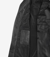 Women's Long Black Leather Car Coat with Notch Lapel