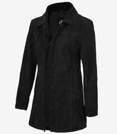 Women's Black Suede Coat with Button-Down Front