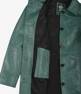 Women's Green Real Leather Coat Button Down 3/4 Length