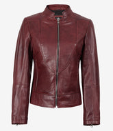 Women's Burgundy Slim-Fit Leather Jacket