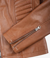 Women's Slim-Fit Lambskin Leather Jacket in Tan