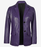 Women's Purple Leather Blazer with Two Buttons and Notch Lapel