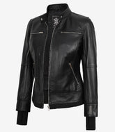Women's Black Real Leather Bomber Jacket