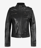 Women's Black Moto Leather Jacket in Classic Biker Style