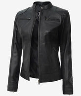Women's Black Lambskin Leather Biker Jacket