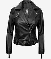 Ride-Ready Women's Black Leather Motorcycle Jacket – Crossover Zip