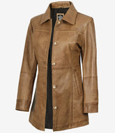 Women's Camel Brown Real Leather Coat