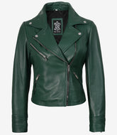 Women's Green Lambskin Leather Jacket Biker Style