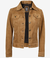 Women's Light Brown Suede Leather Jacket Trucker Style