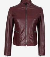 Women's Burgundy Leather Jacket Biker Style