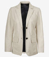 Women's Off White Leather Blazer with Two Buttons