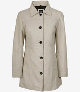 Women's Off White Real Leather Coat 3/4 Length