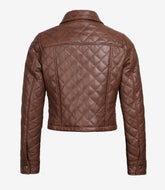 Women's Cropped Cognac Quilted Leather Jacket