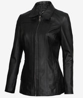 Marsha Women's Black Leather Car Coat