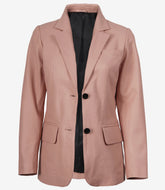 Women's Pink Leather Blazer with Two Buttons