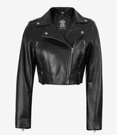 Black Ember Womens Cropped Moto-Style Leather Jacket