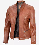 Lambskin Tan Waxed Front-Zip Women's Jacket