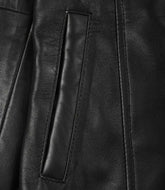 Women's Black Leather Button Down Coat in 3/4 Length