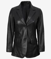 Shannon Women's Black Leather Blazer Two Button