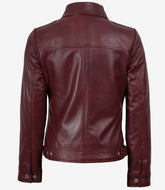 Women's Burgundy Leather Jacket with a Shirt Collar