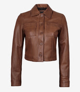 Women's Cropped Cognac Leather Jacket