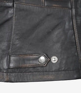 Women's Distressed Brown Leather Jacket in Biker Style