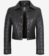 Women's Cropped Dark Brown Quilted Leather Jacket
