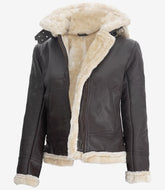 Women's Vintage Brown Shearling Leather Jacket – Hooded
