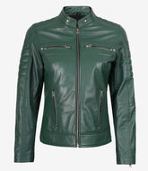 Women's Green Real Leather Jacket Biker Style