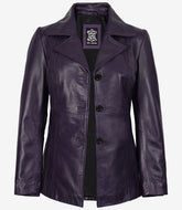 Women's Purple Leather Blazer with Three Buttons