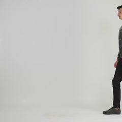 Terrance Leather Varsity Jacket In Black & Grey