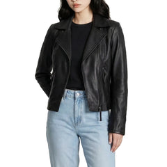 Ramsey Women's Black Leather Biker Jacket with Asymmetrical Closure