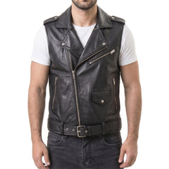 Sullivan Black Biker Leather Vest