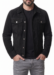 Trucker Suede Black Leather Jacket