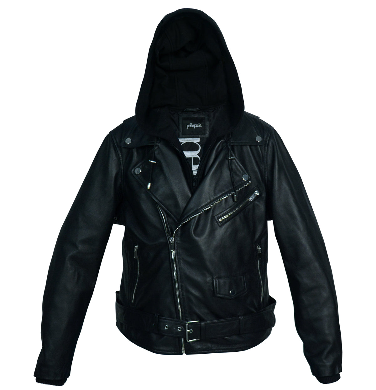Women's Leather Motorcycle Jacket with Hoodie