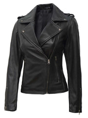 Kirsten Women Black Asymmetrical Leather Motorcycle Jacket