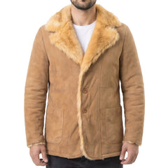 Men's Beige Leather Coat with Fur