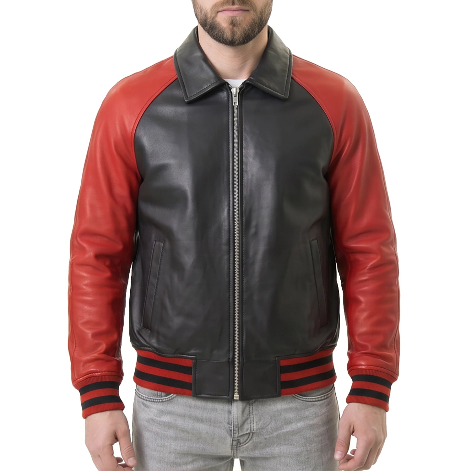 Men's Black & Red Leather Varsity Jacket