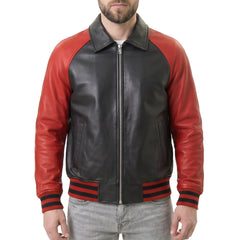 Men's Black & Red Leather Varsity Jacket
