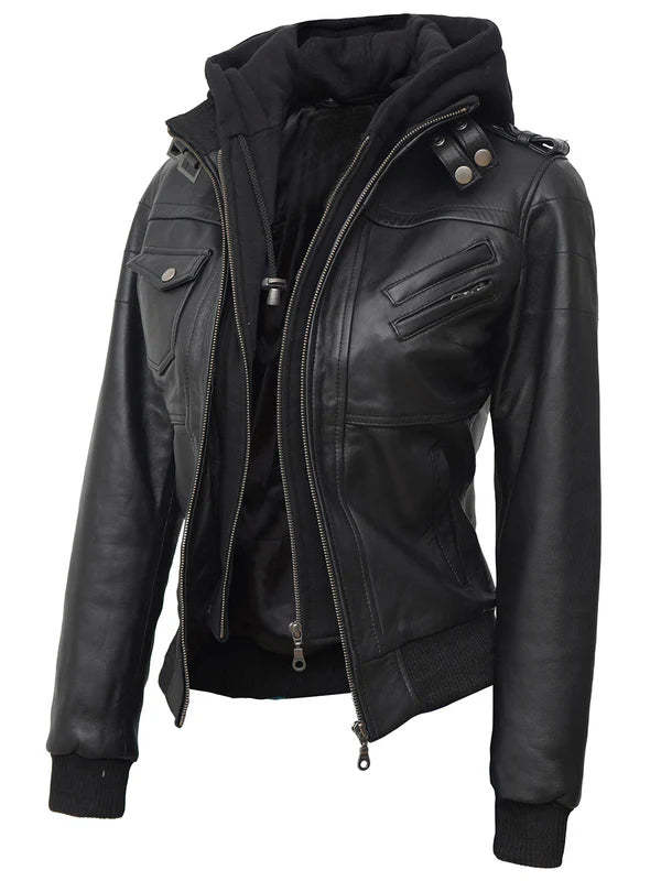 Edinburgh Women Black Bomber Leather Jacket