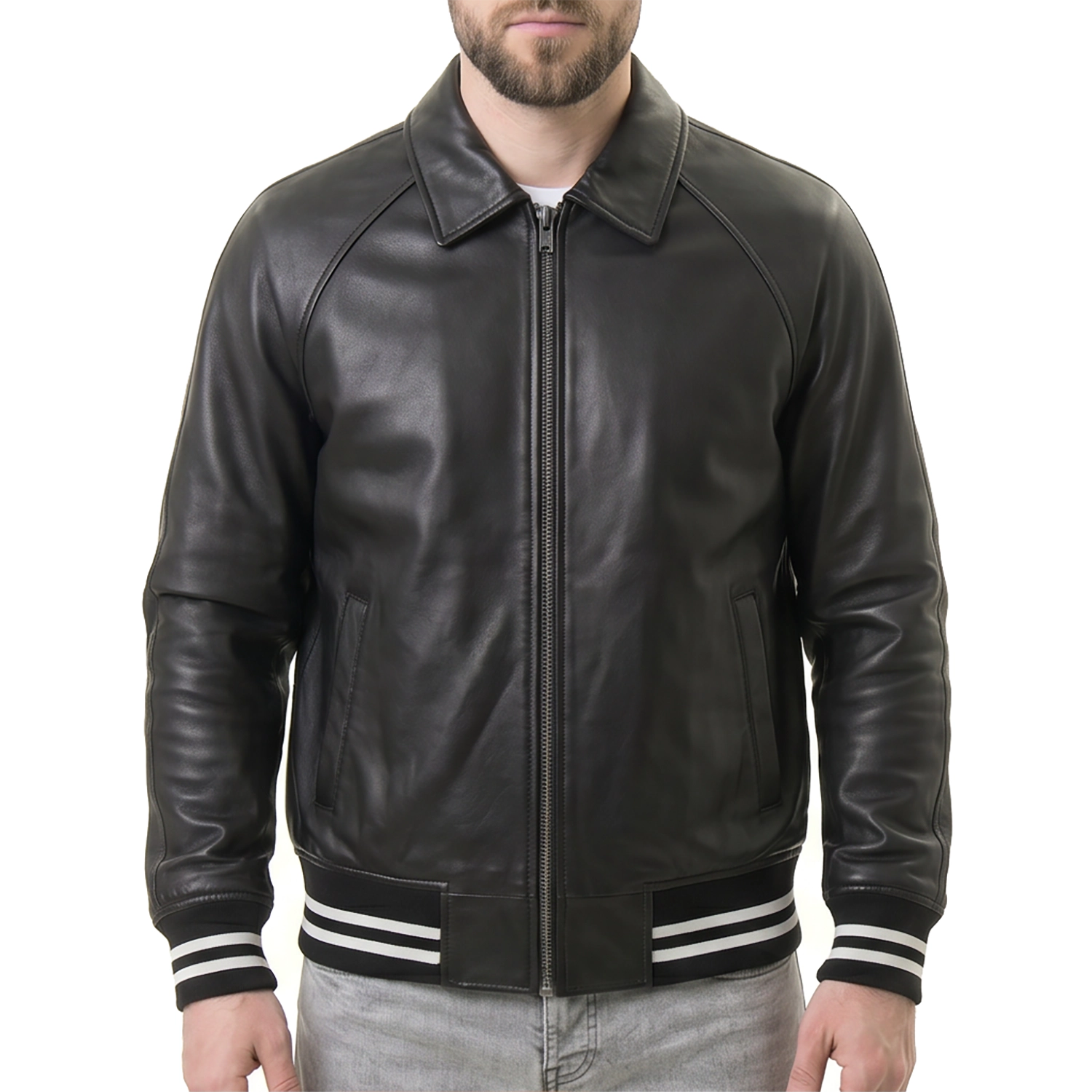 Men's Black Leather Varsity Jacket