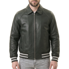 Men's Green Leather Varsity Jacket