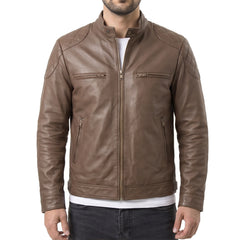 Men's Mocha Leather Biker Jacket