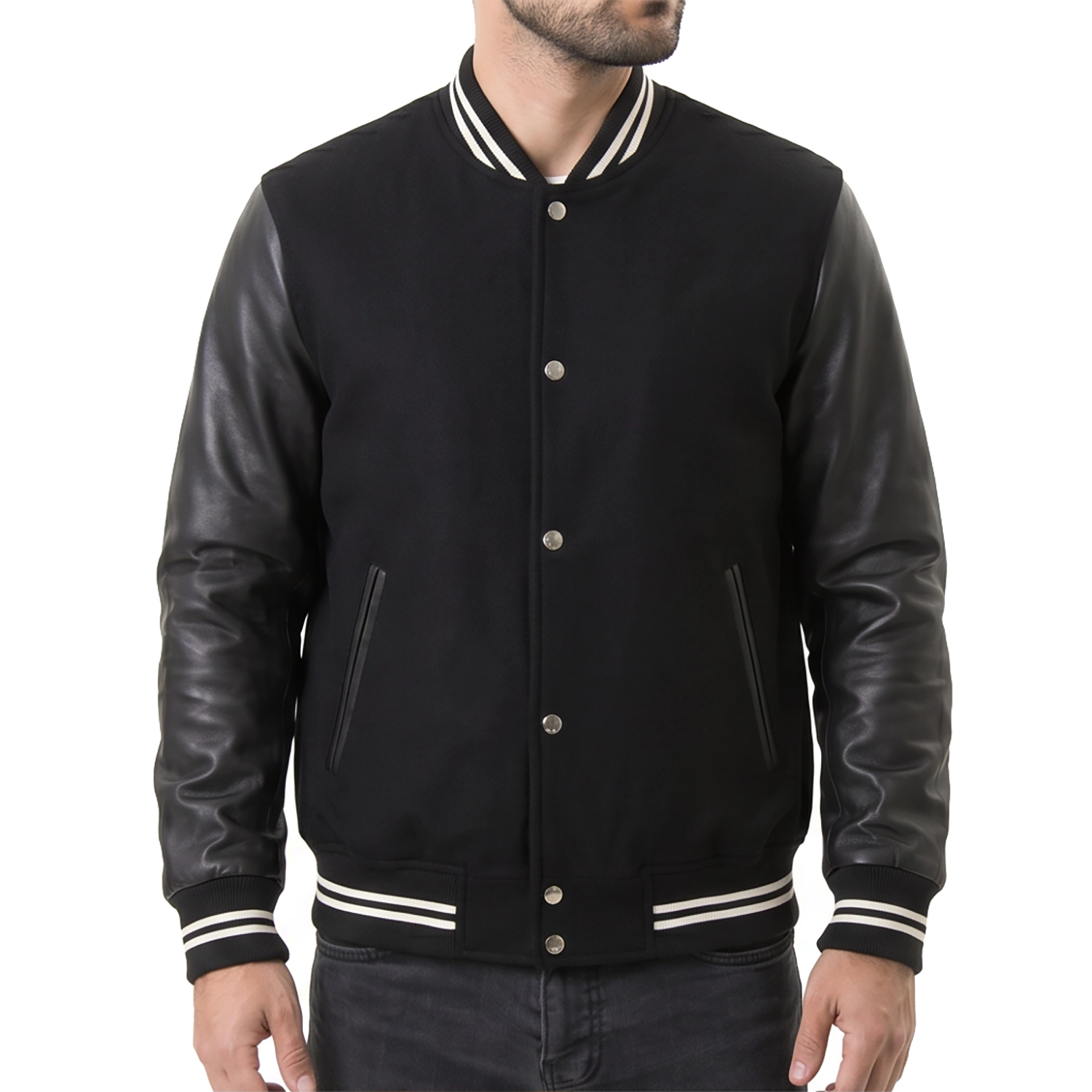 Black - white stripped Hybrid Varsity Jacket