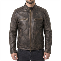 Distressed Brown Leather Biker Jacket