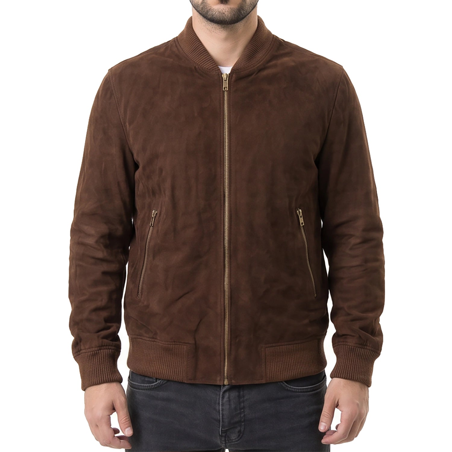 Mocha Suede Bomber Jacket