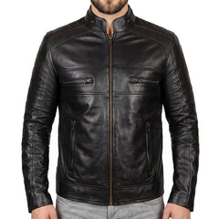 Black Cafe Racer Leather Jacket